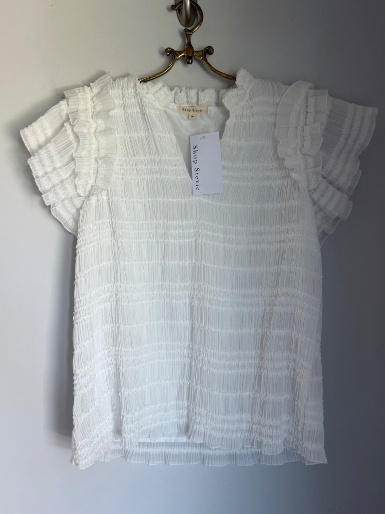 Shop Stevie White Ruffle Sleeve Textured Blouse Size Medium Nwt — image 4 of 5
